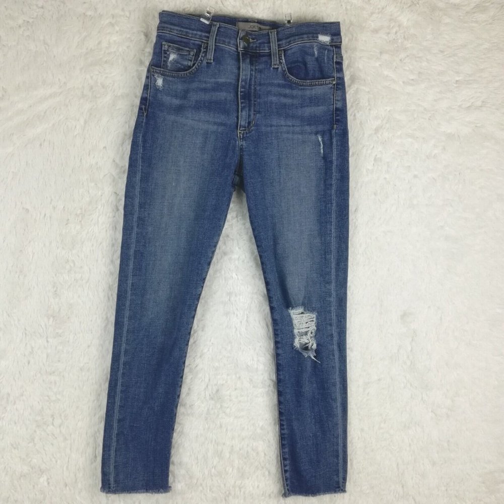 Joe's Womens Jeans Skinny Crop Blue Denim Raw Hem Distressed Medium‎ Wash 27